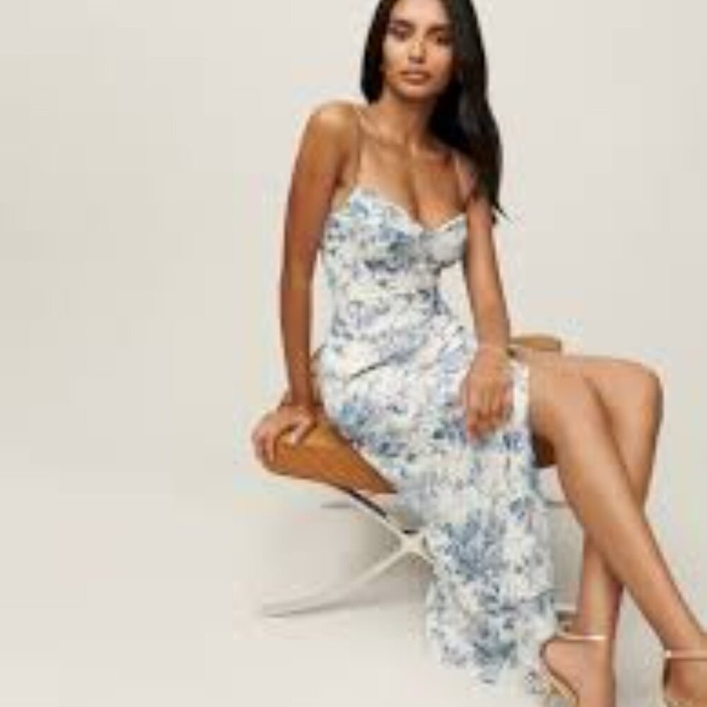 NWT REFORMATION Floral Blue and White Dress SIZE 2